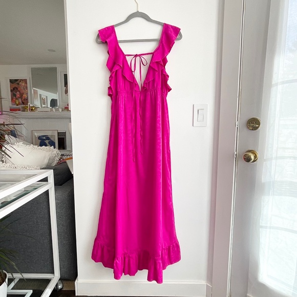 NWOT 🌺 TOPSHOP Hot Pink Wrap V-Neck Midi Maxi Dress Size 12 - Picture 6 of 15